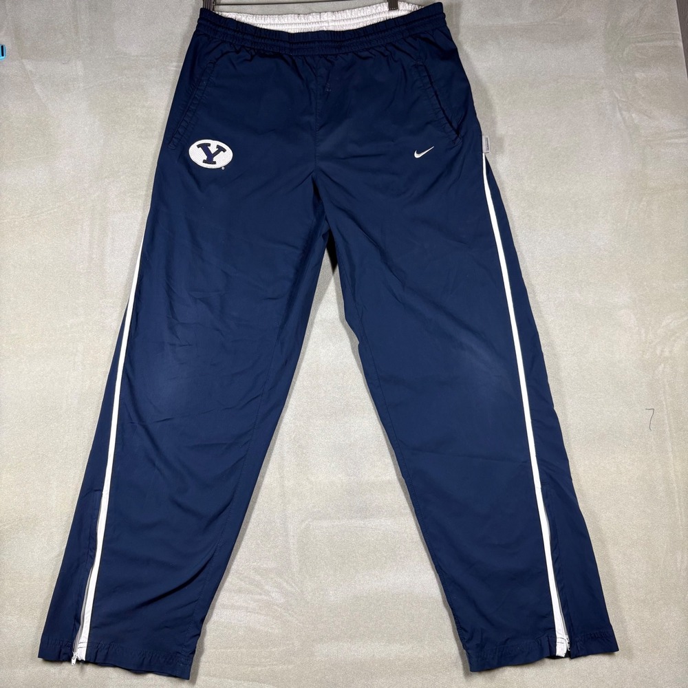 Vintage Nike BYU Cougars Track Pants Mens Medium Navy Blue Y2K Windbreaker Pants